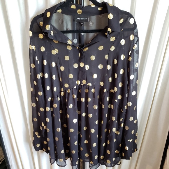Lane Bryant Tops - Lane Bryant size 18/20 black/gold polka dot top